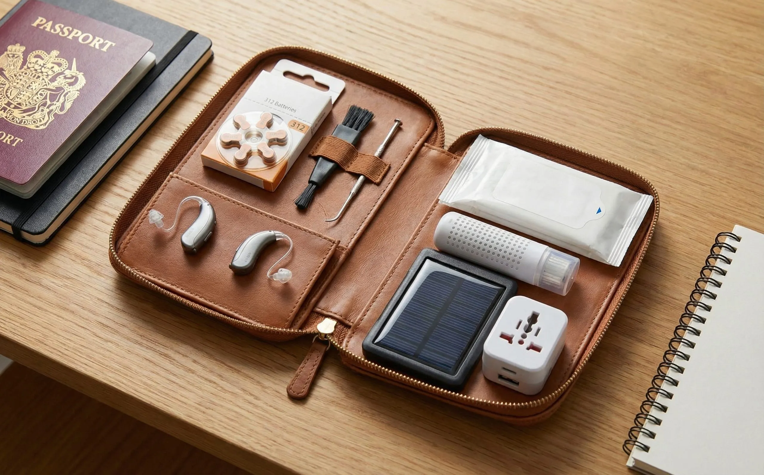 Hearing aid travel kit with accessories