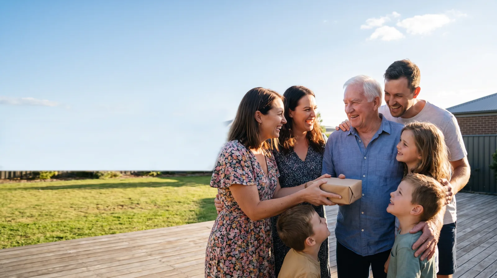 An older father being celebrated by his happy family on Father's Day