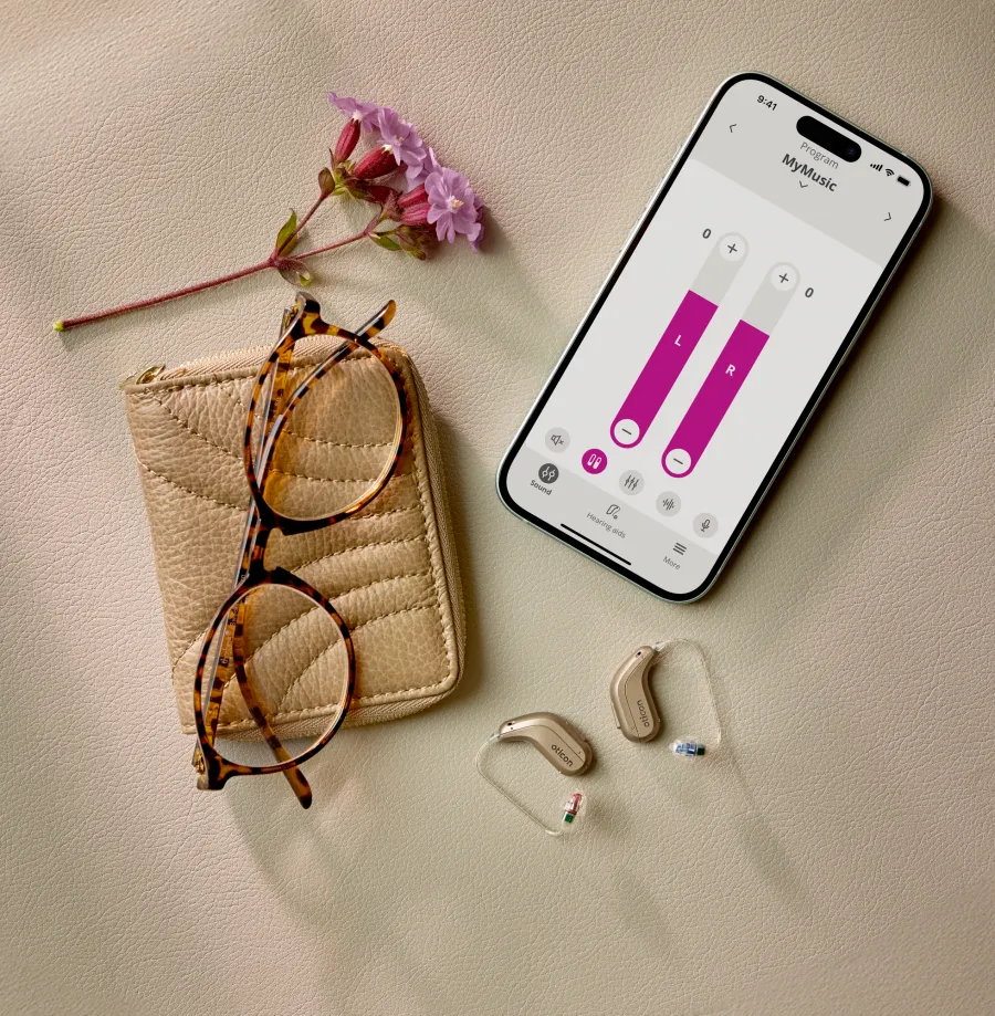 Oticon Intent miniRITE hearing aid with the companion smartphone app