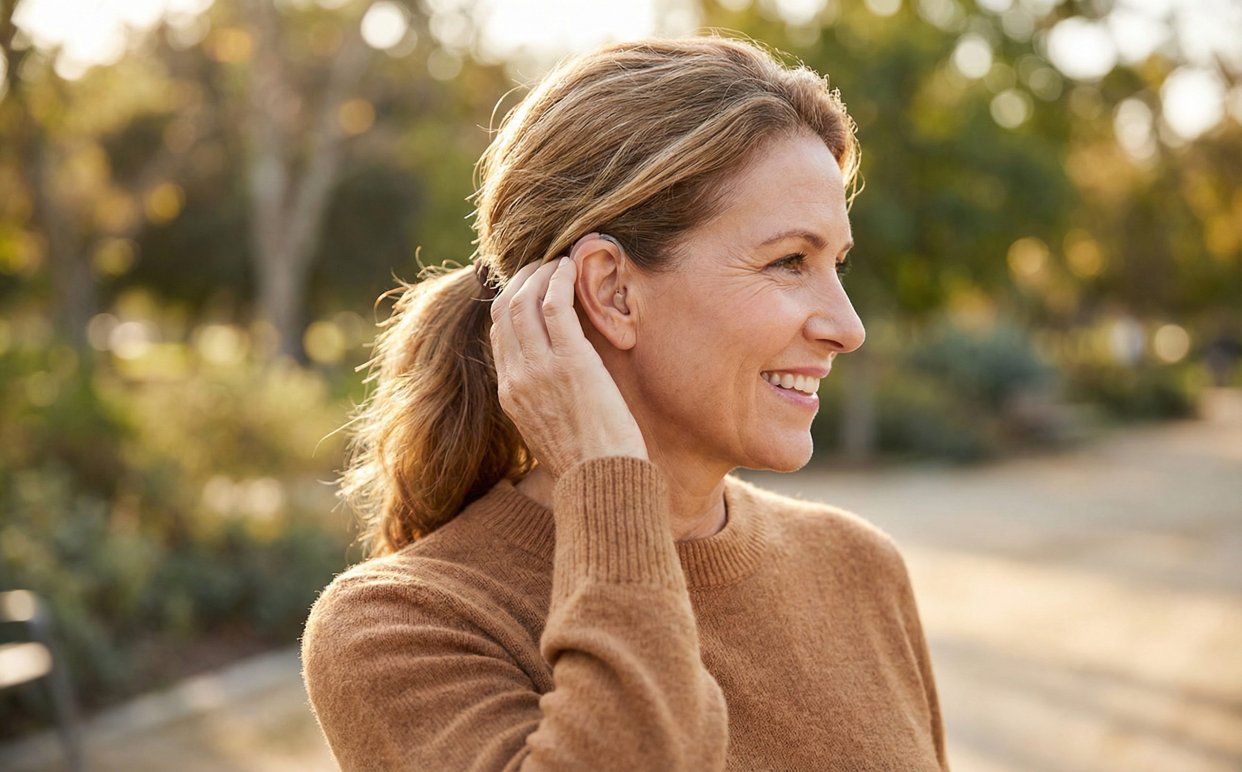 Discreet hearing aid barely visible behind ear