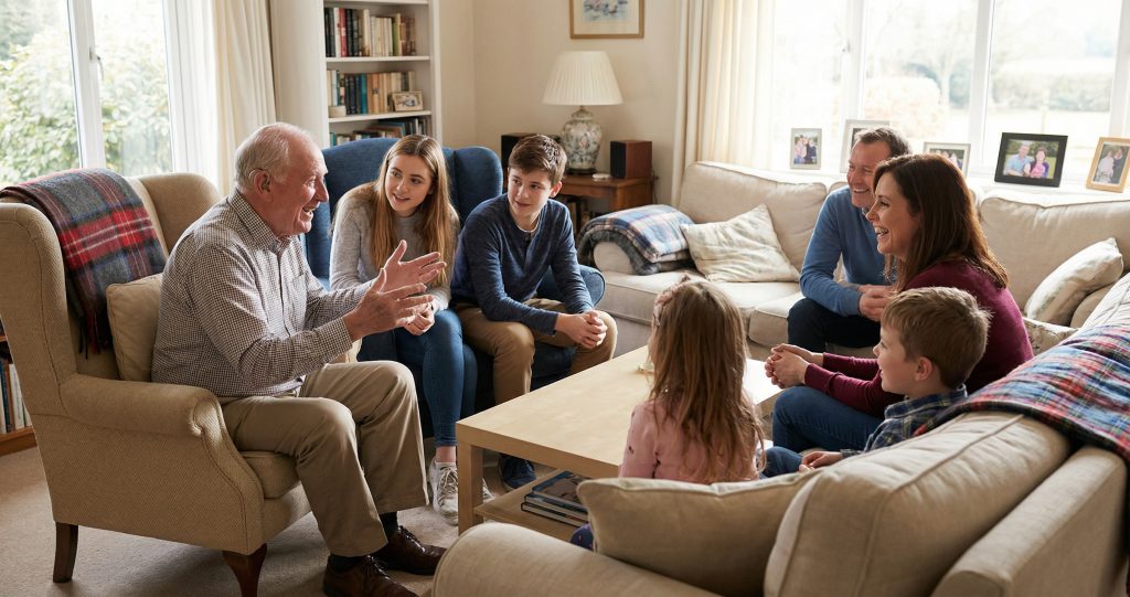 Family having inclusive conversation with grandparent