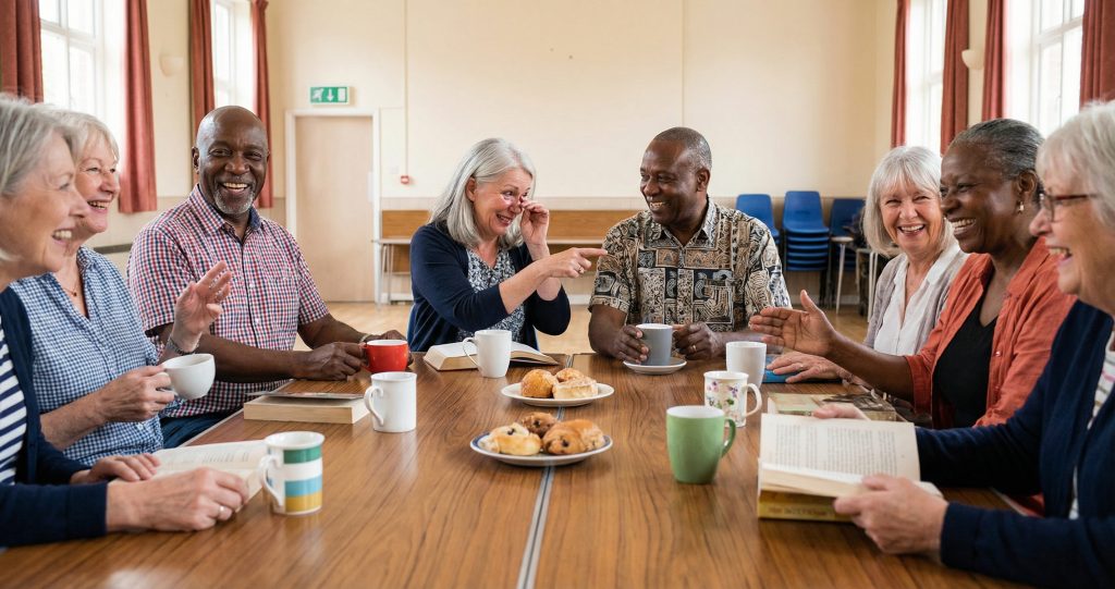 Seniors enjoying social gathering together